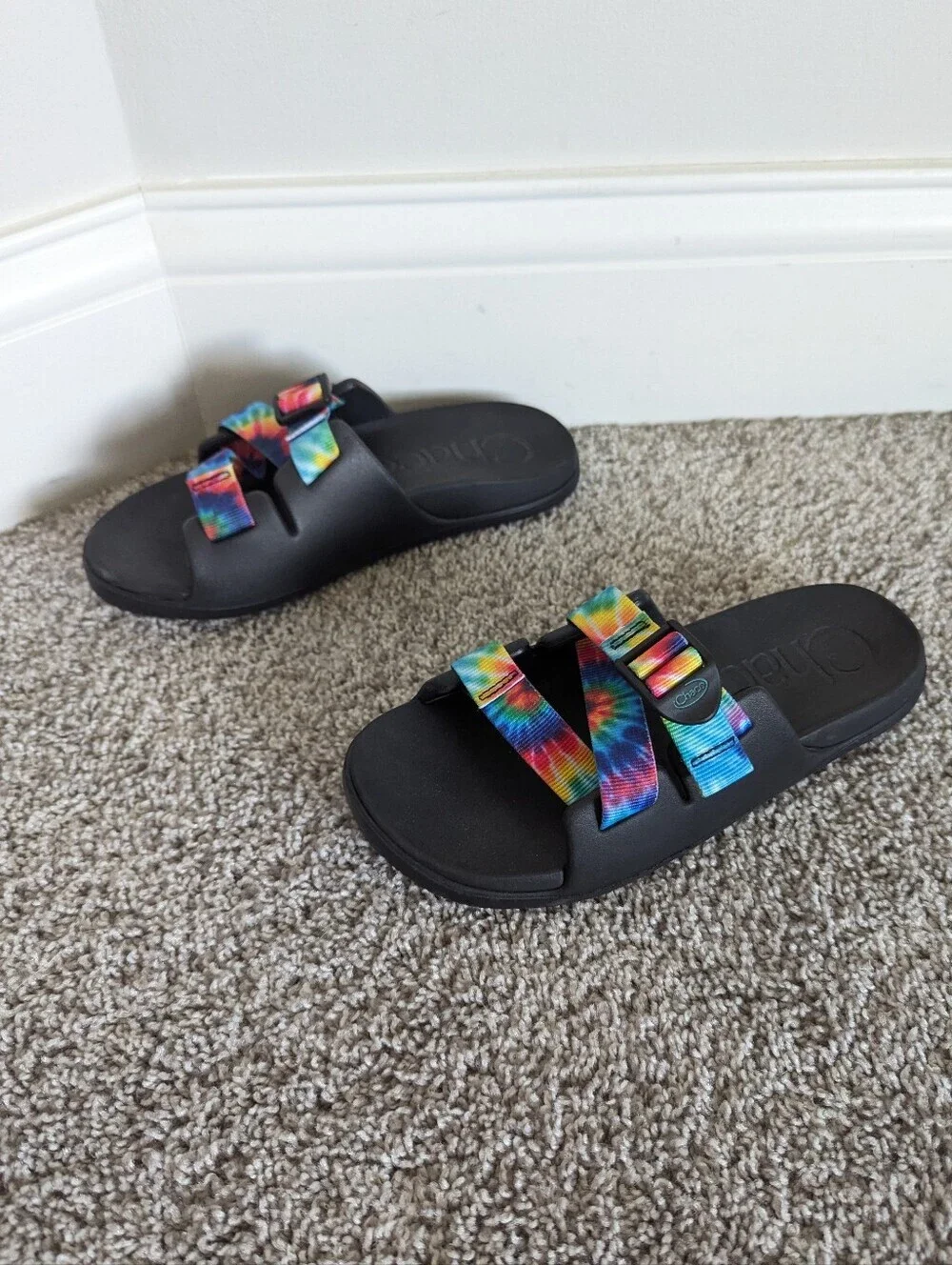 Chaco Kids Chillos Slides Sandals - Rainbow Tie Dye sz 4